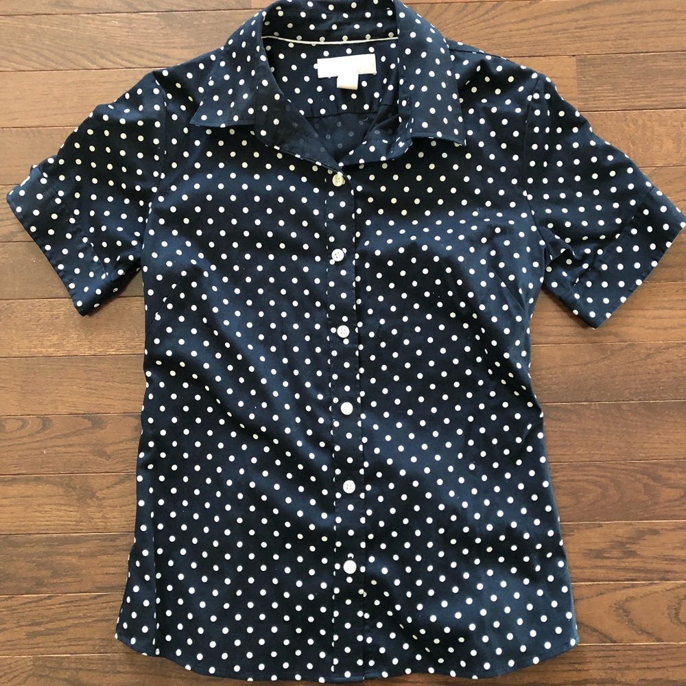 Banana Republic Factory 8 Navy Blue PolkaDot Shirt